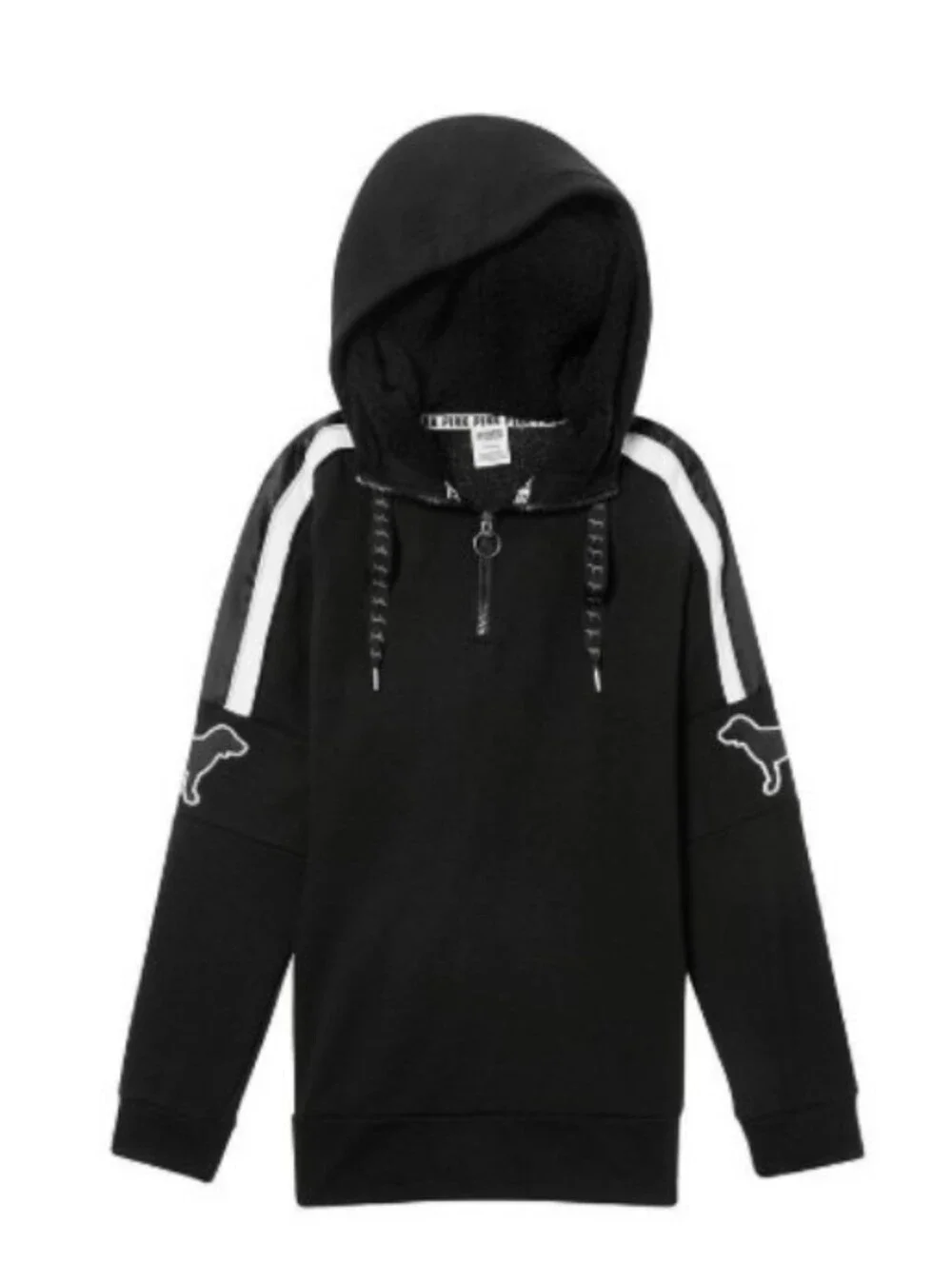 RARE Victoria's Secret PINK Sherpa Lined Campus Quarter Zip Hoodie Black - Picture 3 of 10